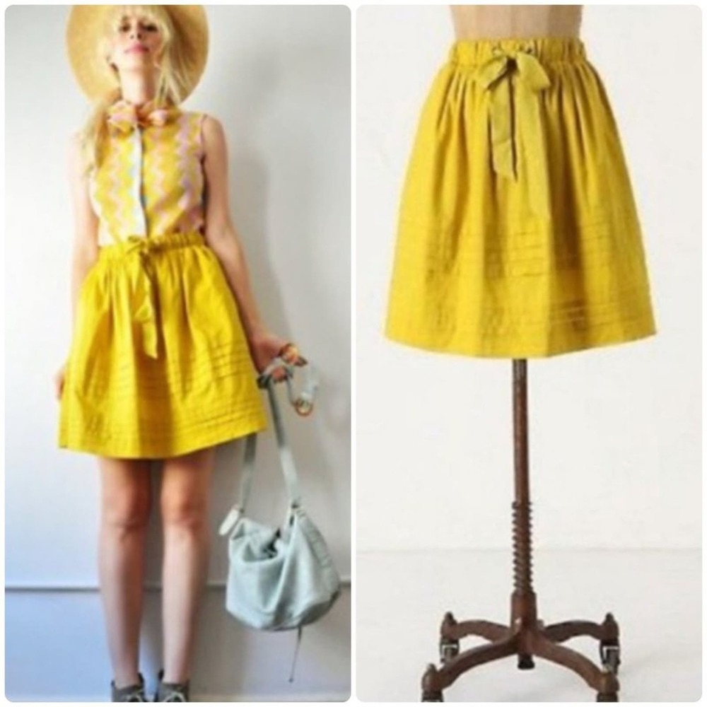 Anthropologie Odille Womens Drawing Parallels Skirt size XS Marigold Pleated